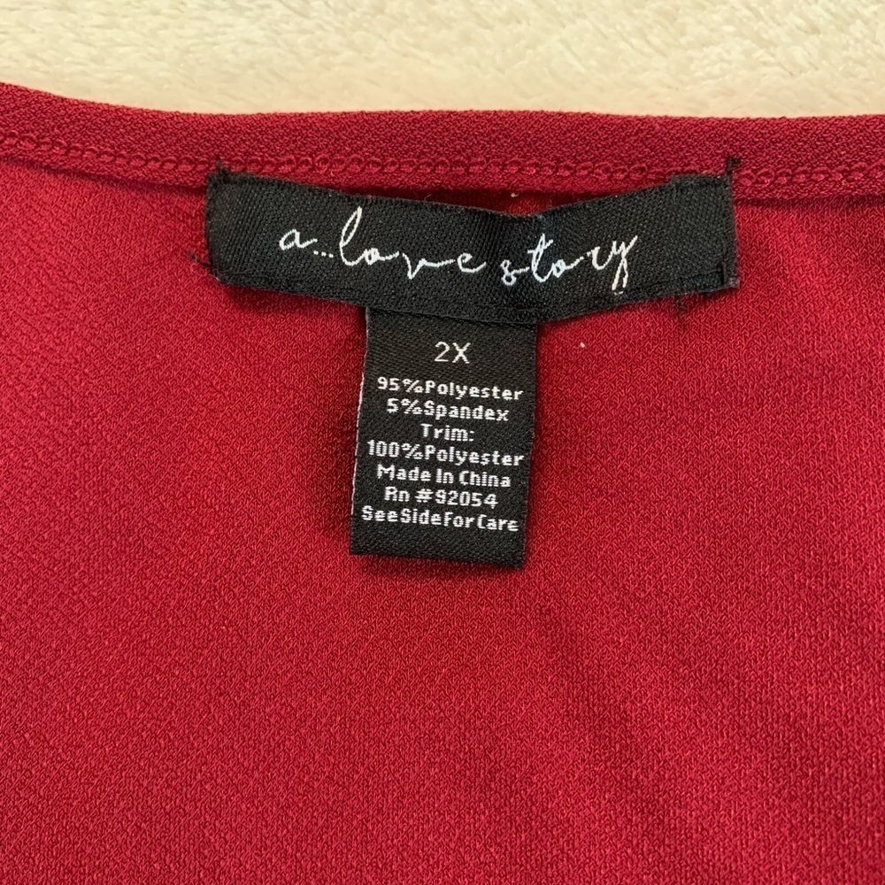 A Love Story Women’s Burgundy Ruffle Sleeve Blouse Size 2X - Picture 8 of 17